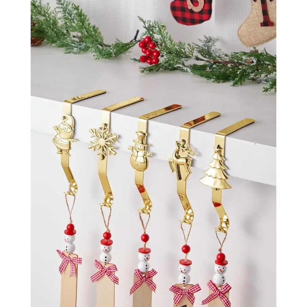 Elegant Set of 5 Christmas Stocking Holders - Snowflake, Santa, Reindeer